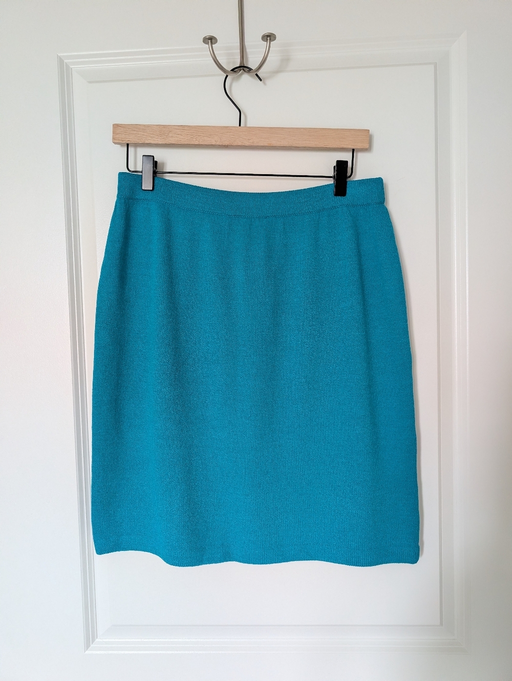 Vintage St. John Collection Marie Gray Teal Blue Santana Knit Pencil Skirt - Picture 3 of 8